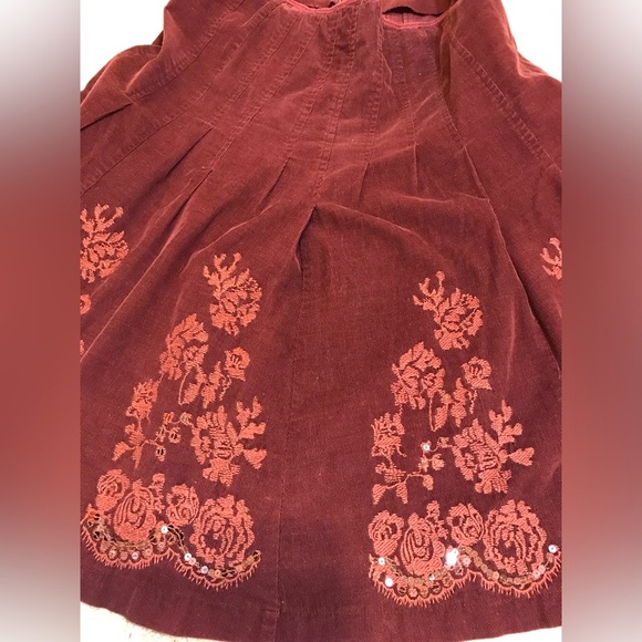 M🌷Vintage Promod Burgundy Corduroy Midi Embroidered Sequins Skirt - Picture 10 of 12